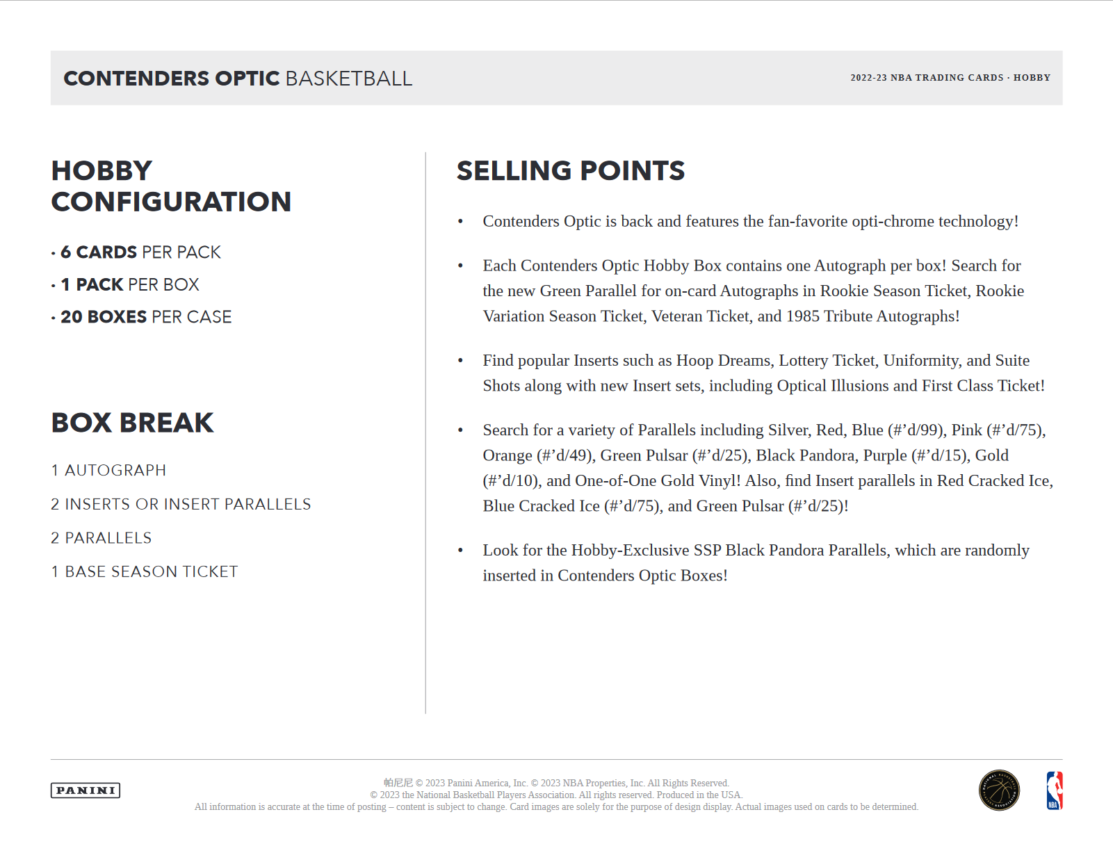 2022-23 Panini Contenders Optic Basketball Hobby 10 Box Case